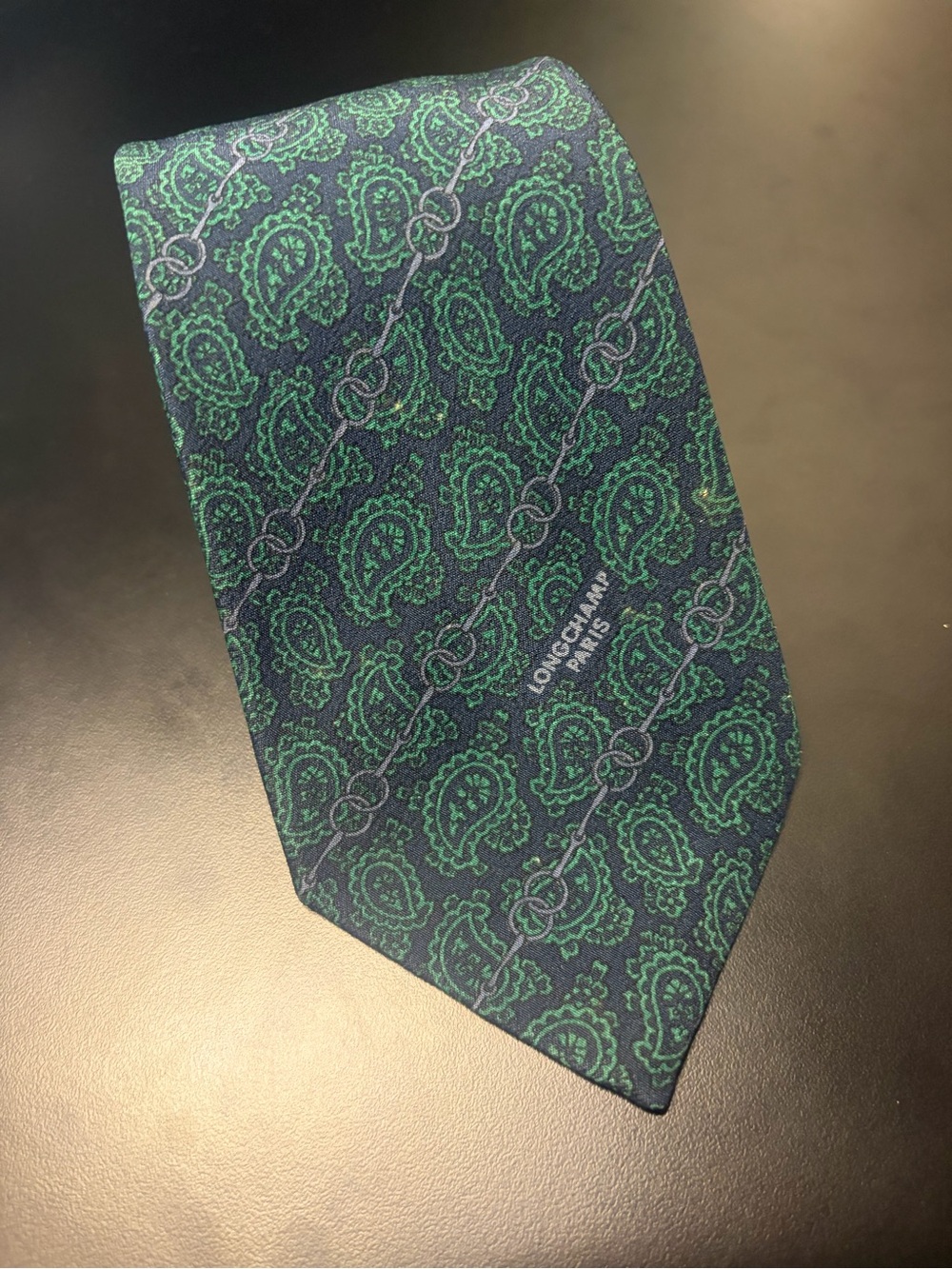 Longchamp Men's Navy & Green Paisley-Chain Silk Tie